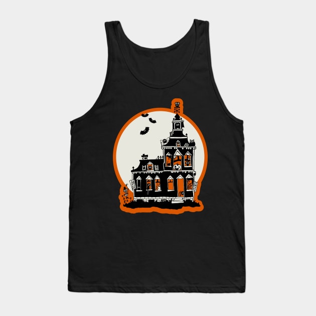 Vintage Style Haunted House - Happy Halloween Tank Top by prettyinink